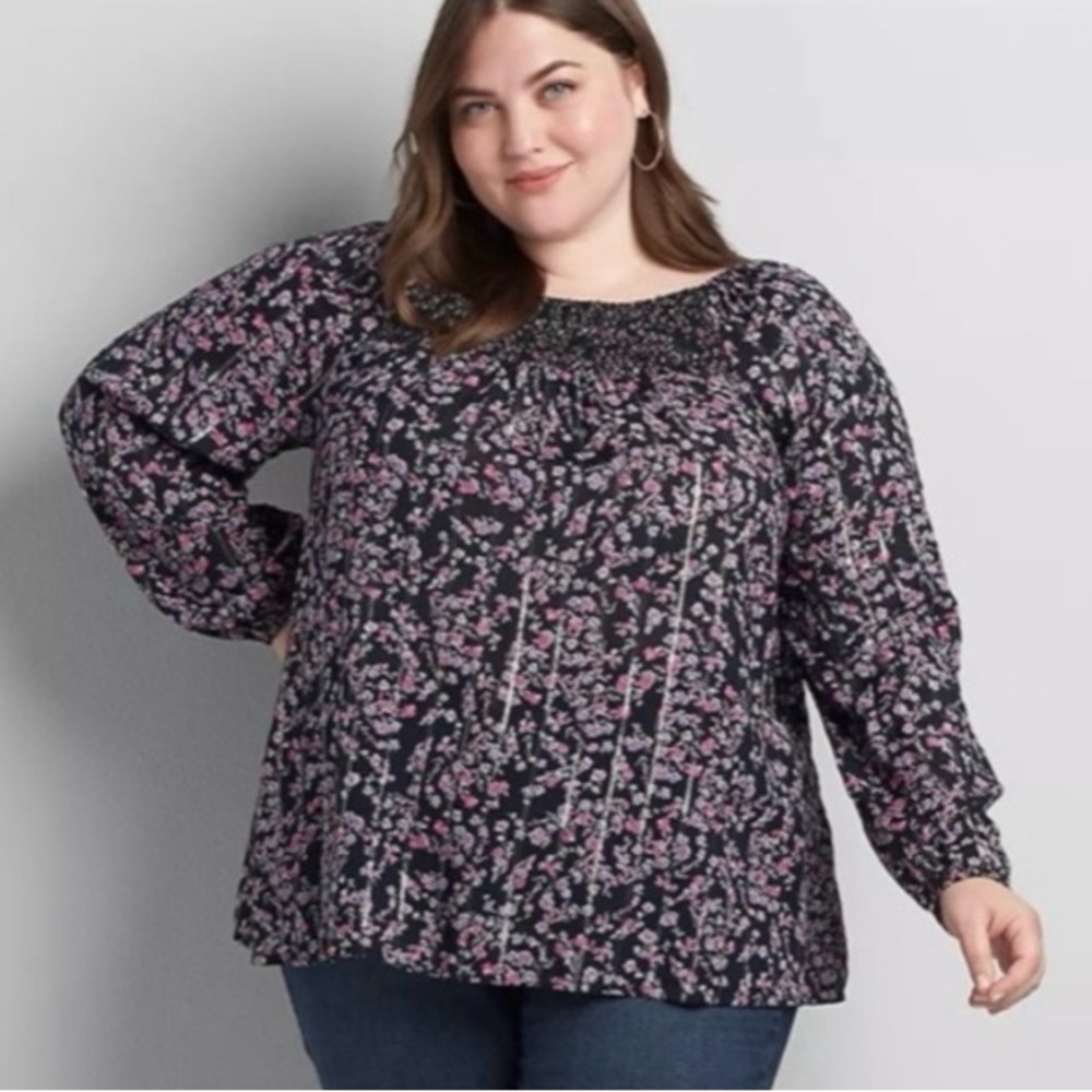 Lane Bryant Black and Pink Floral glittery Blouse